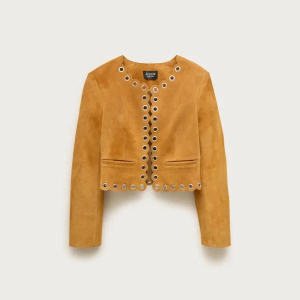 Collection cropped grommet lady jacket in suede