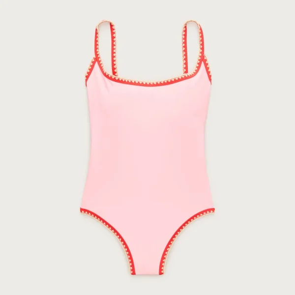 Crochet-trim scoopback one-piece