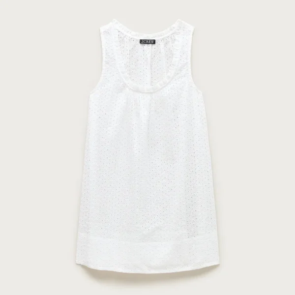 Ruffle-trim scoopneck eyelet mini dress
