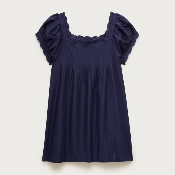 Cotton voile scallop-trim babydoll dress