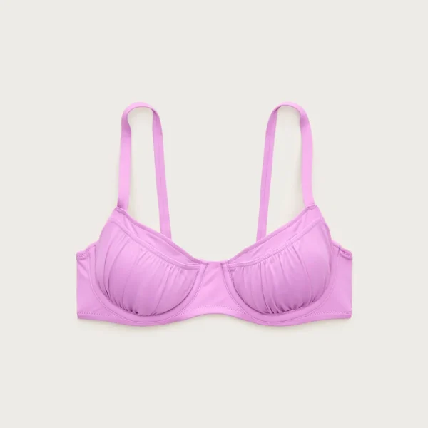 Ruched underwire bikini top in iris floral