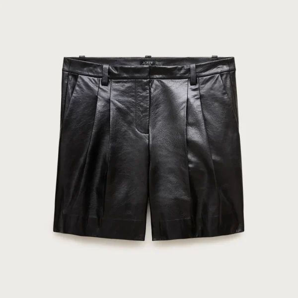 Pleated trouser short in leather