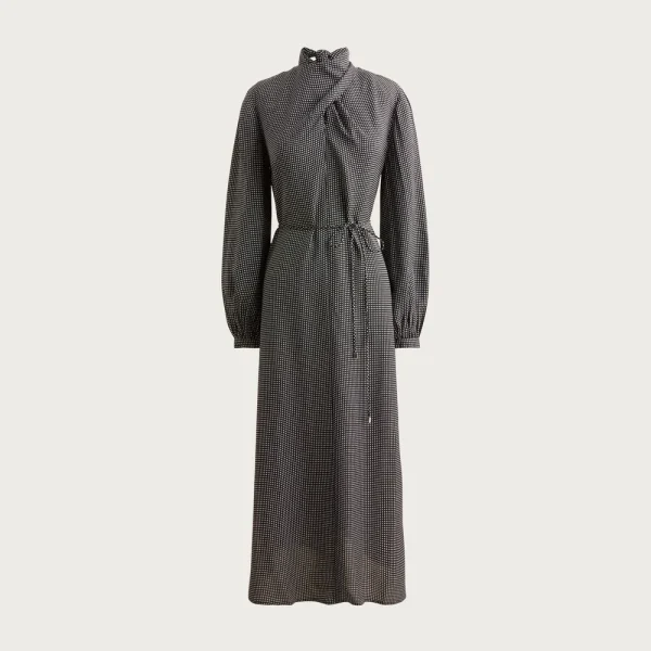 Scarf-neck midi shift dress