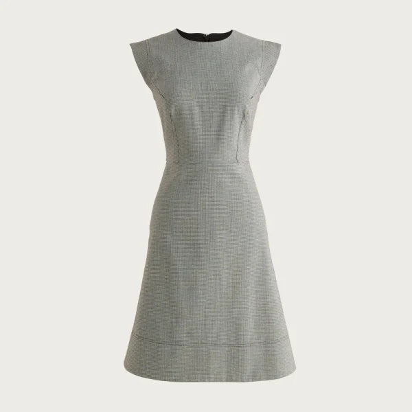 Seamed suit dress in houndstooth wool blend