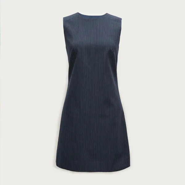 Mini shift dress in pinstriped wool blend