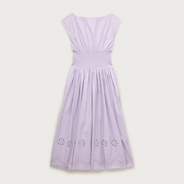 Smocked eyelet-hem dress in cotton poplin