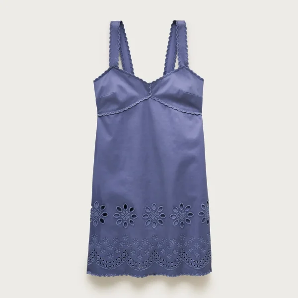 Scallop-trim mini dress in washed twill