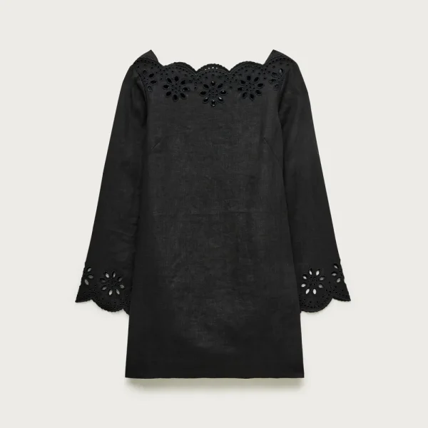 Scallop-trim eyelet popover dress