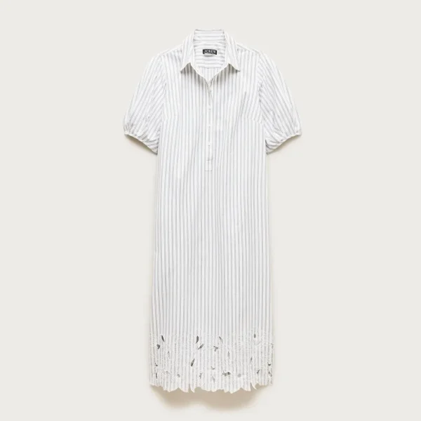 Embroidered shirt-dress in striped cotton poplin