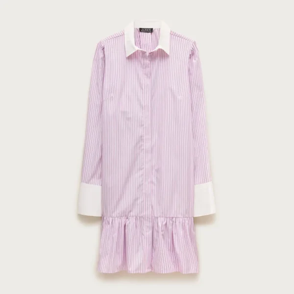 Tiered shirt-dress in striped cotton poplin