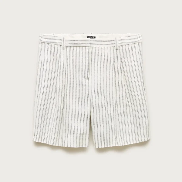 Pleated trouser short in striped stretch linen blend