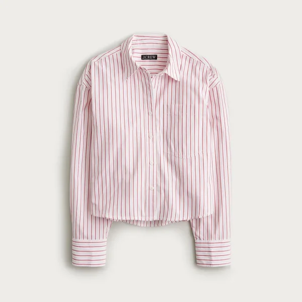 Étienne cropped button-up shirt in striped cotton poplin