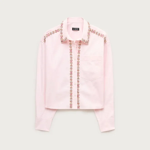 Étienne cropped button-up shirt in embellished cotton poplin