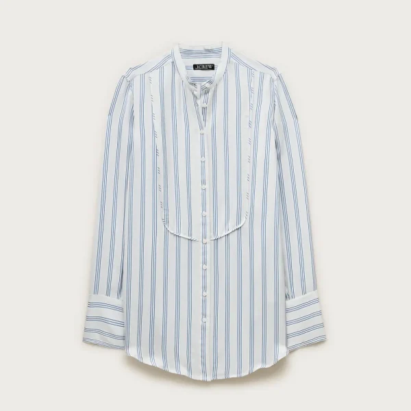 Tuxedo-bib button-up shirt in striped cotton poplin