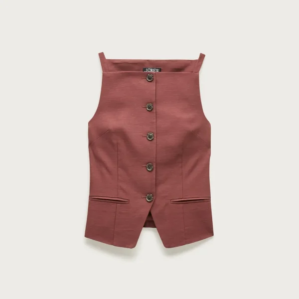 Button-up cutaway tank top in striped Gramercy linen blend