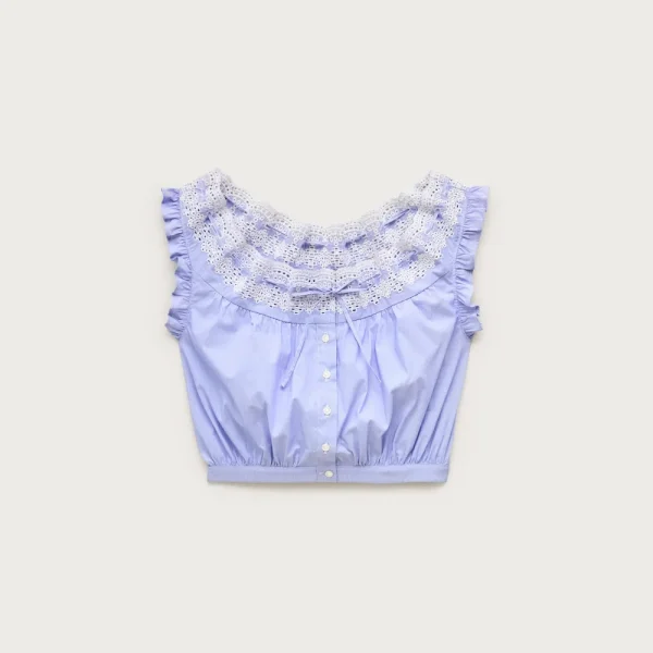 Embroidered ruffle-trim cropped tank top