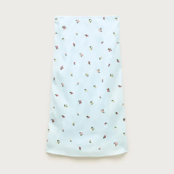 Midi slip skirt in embroidered ramie