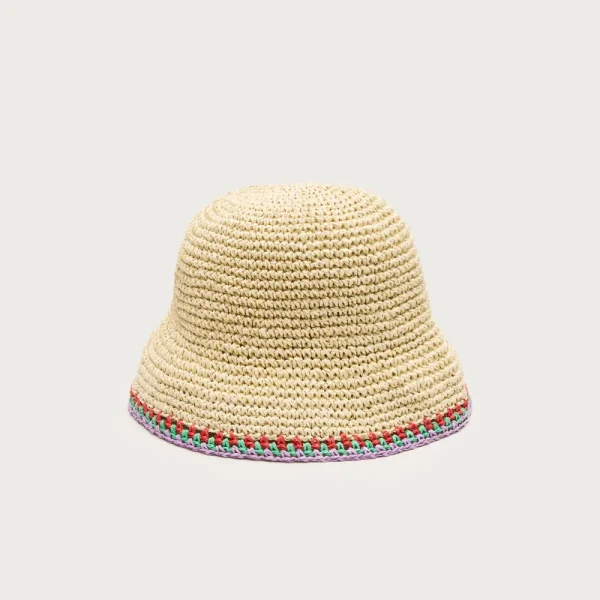 Straw bucket hat in stripe