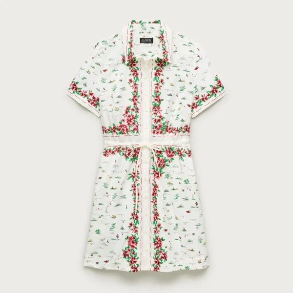 Cerise mini shirt-dress in map-print cotton poplin