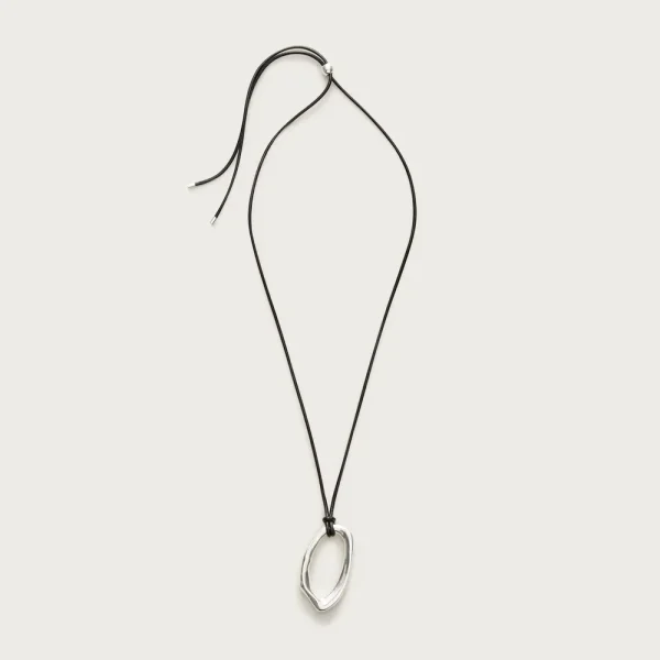 Oval pendant necklace with leather cord