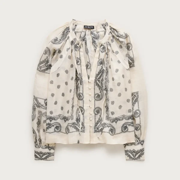 Popover top in bandana-print ramie