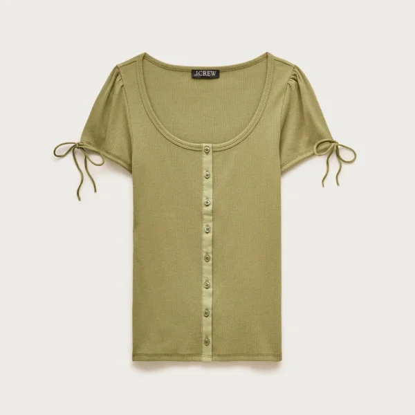 Perfect rib button-up shirt with satin trim