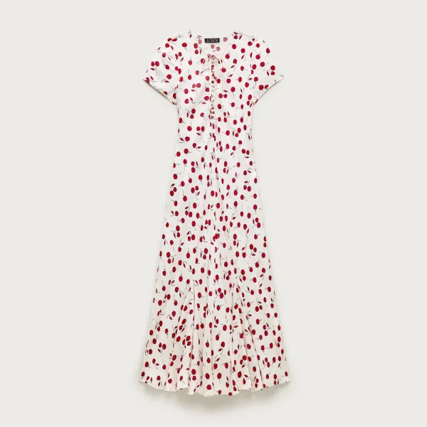Short-sleeve slip dress in cherry print