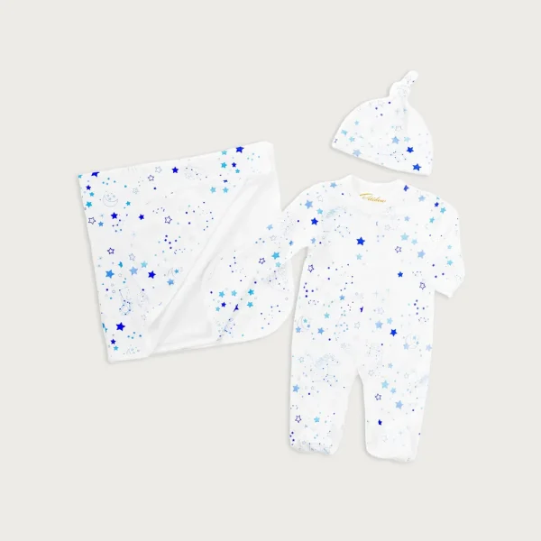 Petidoux babies’ Pima cotton one-piece, matching hat and receiving blanket set
