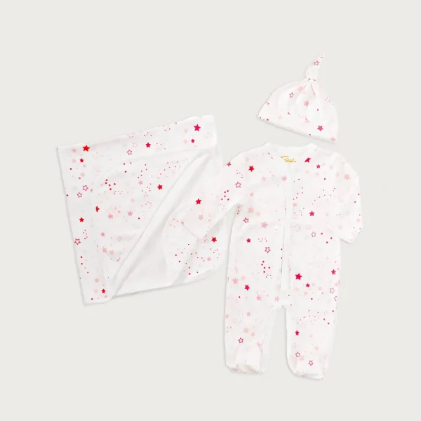 Petidoux babies’ Pima cotton one-piece, matching hat and receiving blanket set