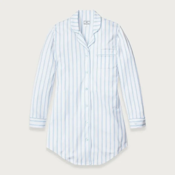 Petite Plume™ women’s nightshirt in luxe Pima cotton with french ticking